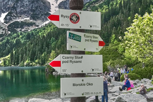 Hiking route signs at thee Morskie Oko, Poland