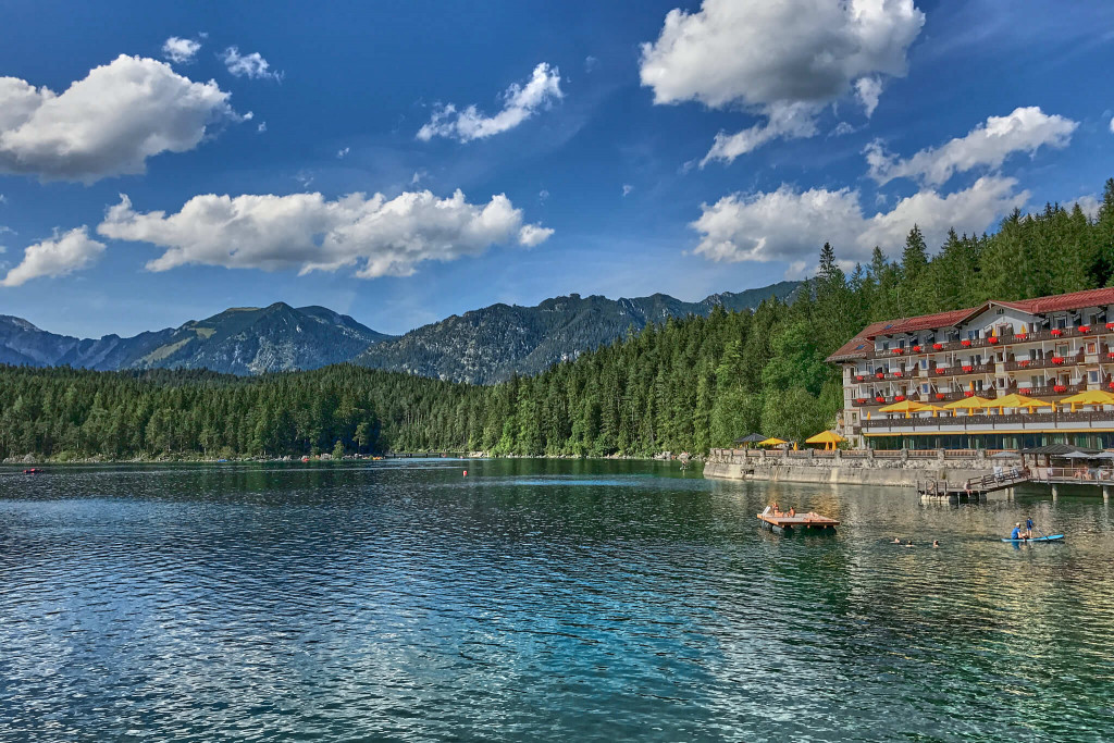 The Eibsee Hotel next to the Eibsee, one of the most beautiful lakes in Bavaria, Germany