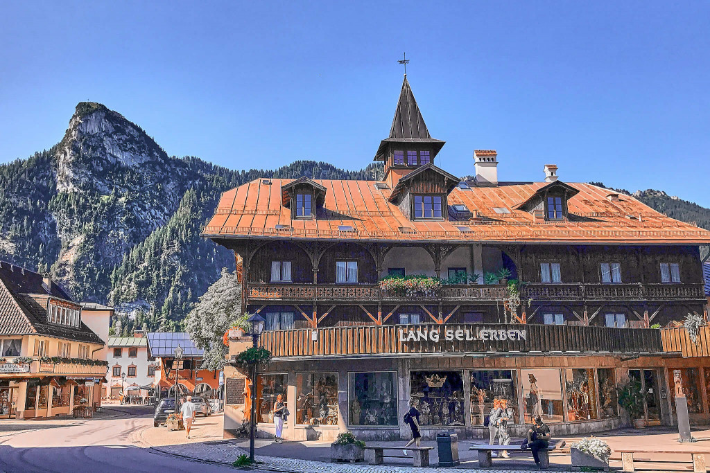 Shops sell traditional woodcarving products, Oberammergau