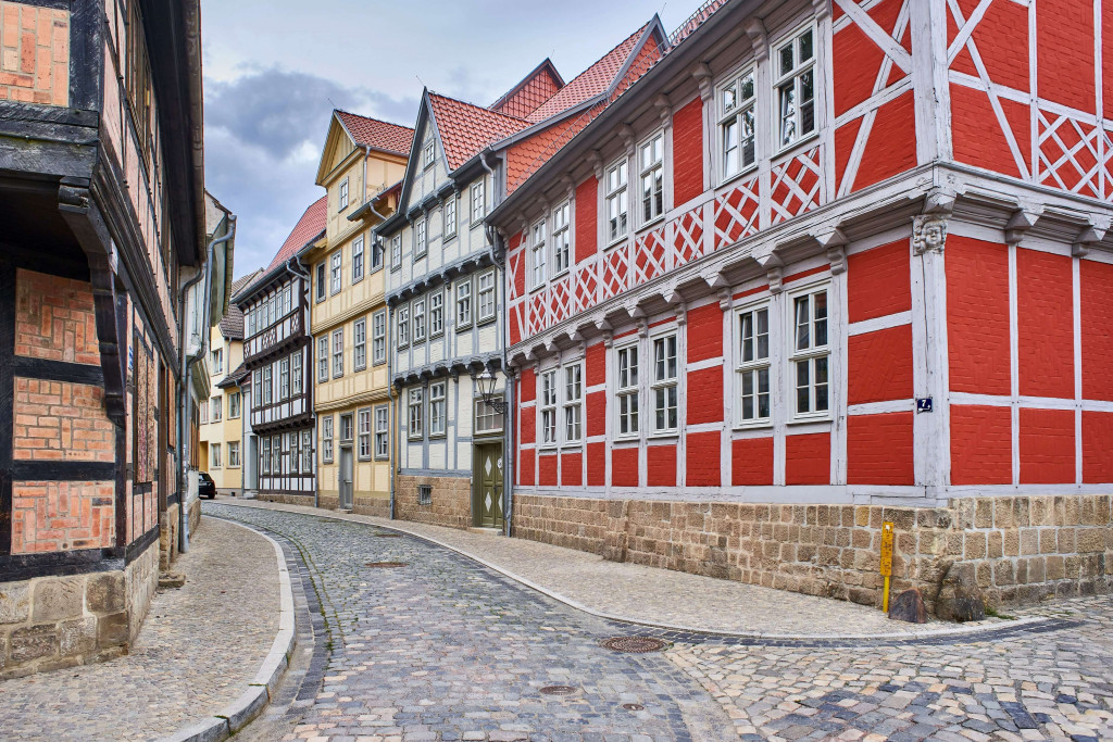 Colourful half-timbered houses in the Old Town of Quedlinburg