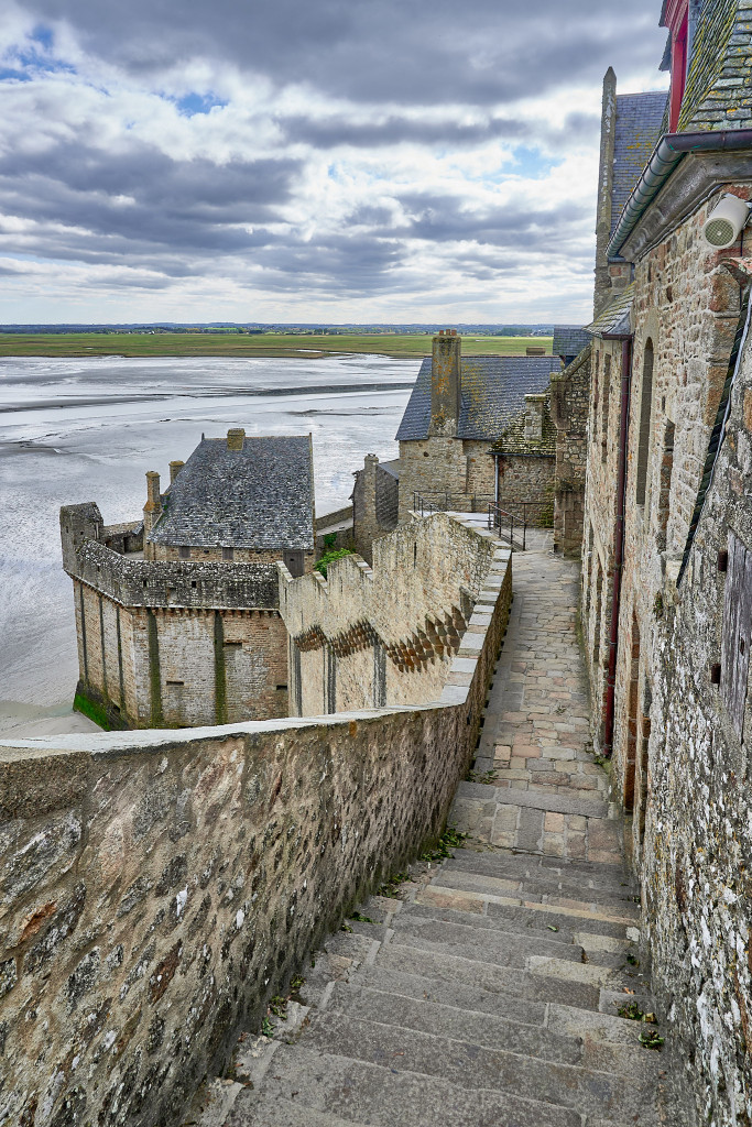View of the Normandy coast and the bay views from the old walls of Mont Saint Michel