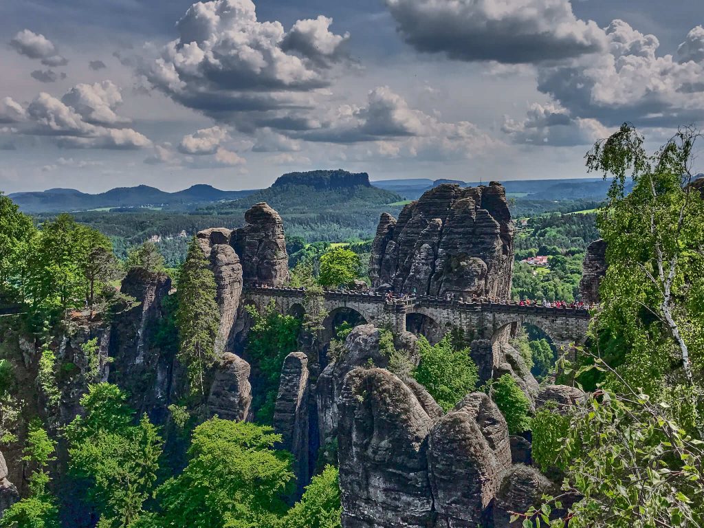 View of The famous Bastei Bridge in the Saxon Switzerland National Park, Germany