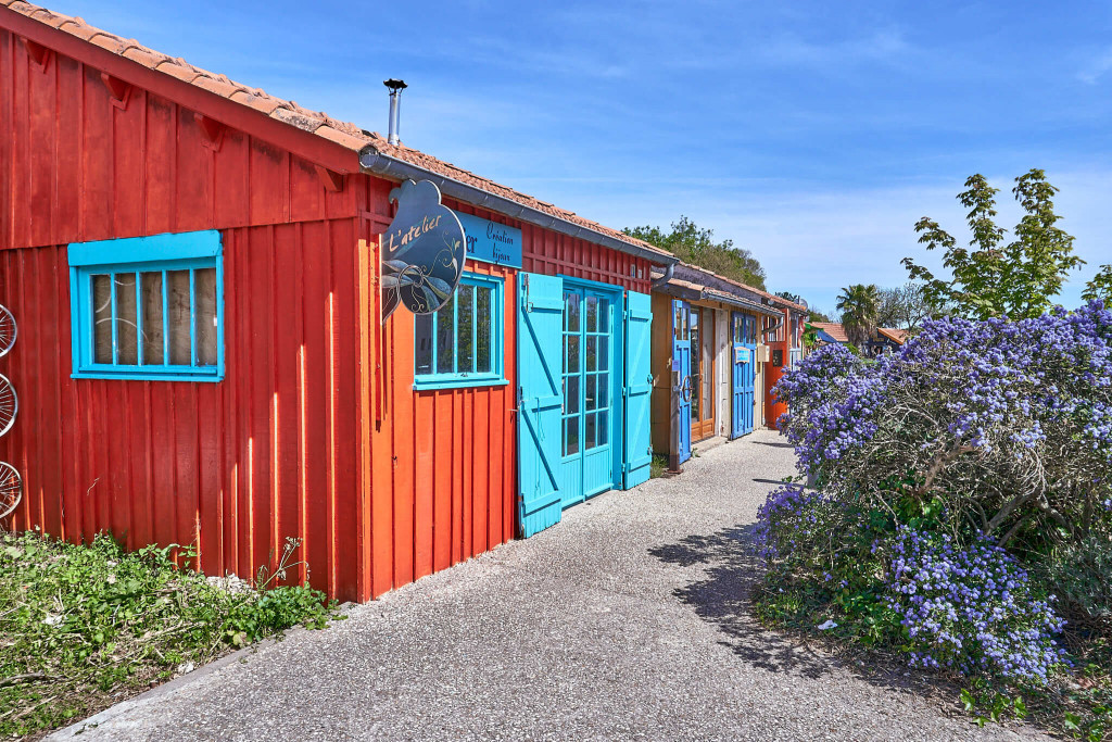 Colourful oyster huts on IIe d’Oleron, France